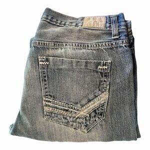 Carbon 36x30 Wide Leg Jeans Mens Blue Medium Wash Relaxed Straight Leg READ